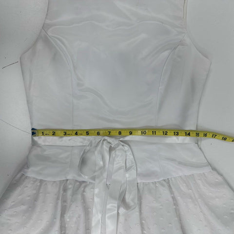 Vintage 80s Gunne Sax Women's White Satin Swiss Dot Tulle Mini Dress Sz 9/10