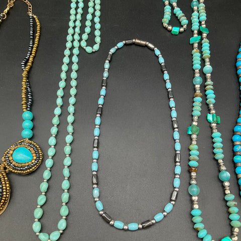 Faux Turquoise Boho Beaded Necklaces Lot of 6 Statement Western Style