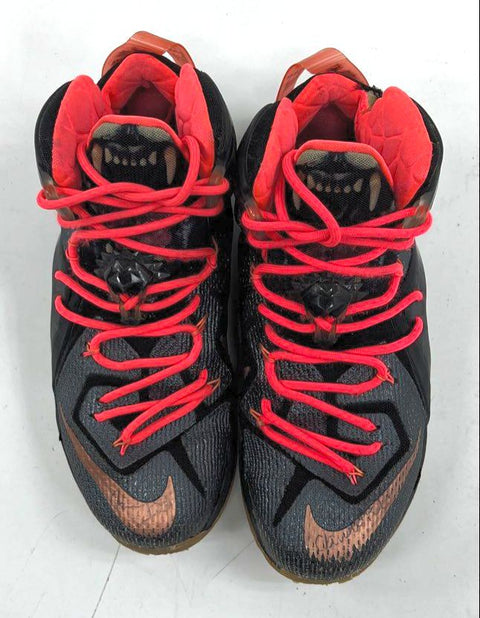 Nike LeBron 12 Instinct Black Crimson Basketball Shoes Size 8.5 COA