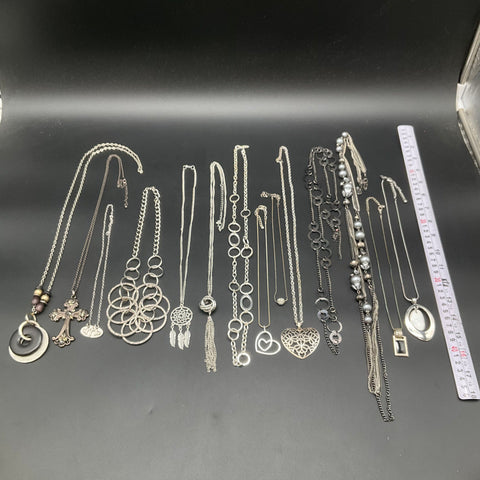 Silver Tone Fashion Jewelry Lot 13 Necklaces Heart Cross Dreamcatcher Tassel