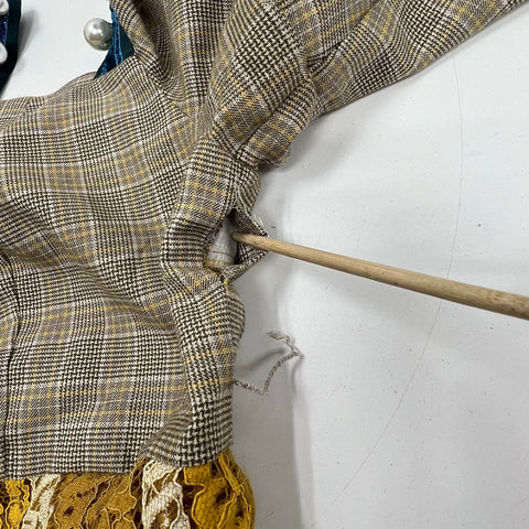 LuLualways Yellow Brown Plaid Lace Ruffle Asymmetrical Dress Women's Size 9