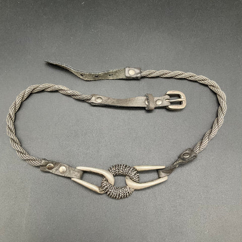 Marc Bernstein Designer Braided Metal Mesh & Grey Leather Wrap Bracelet 17.5"