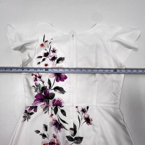 White House Black Market Women's Ecru Violet Floral A-Line Dress NWT Sz 10