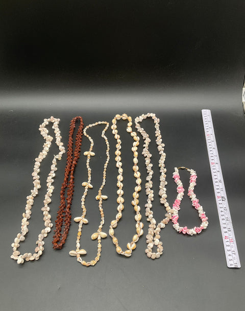 Natural Shell & Seed Boho Beach Necklace Lot of 7 Puka Cowrie Hawaiian Style