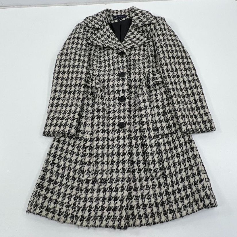 Vintage Anne Klein Houndstooth Wool Blend Peacoat Coat Womens S/P