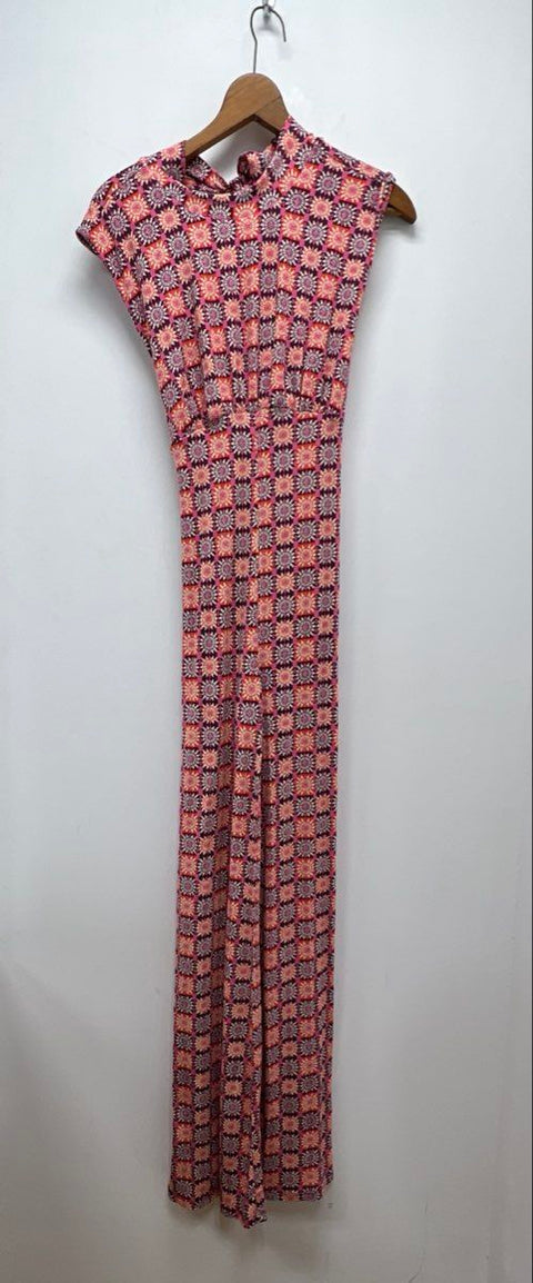Free People Women's Pink Orange Geometric Wide Leg Halter Jumpsuit Sz XS NWT