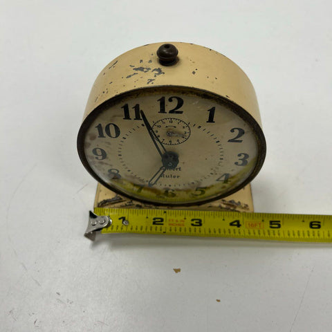 Vintage Gilbert Ruler Metal Alarm Clock Art Deco Style Cream