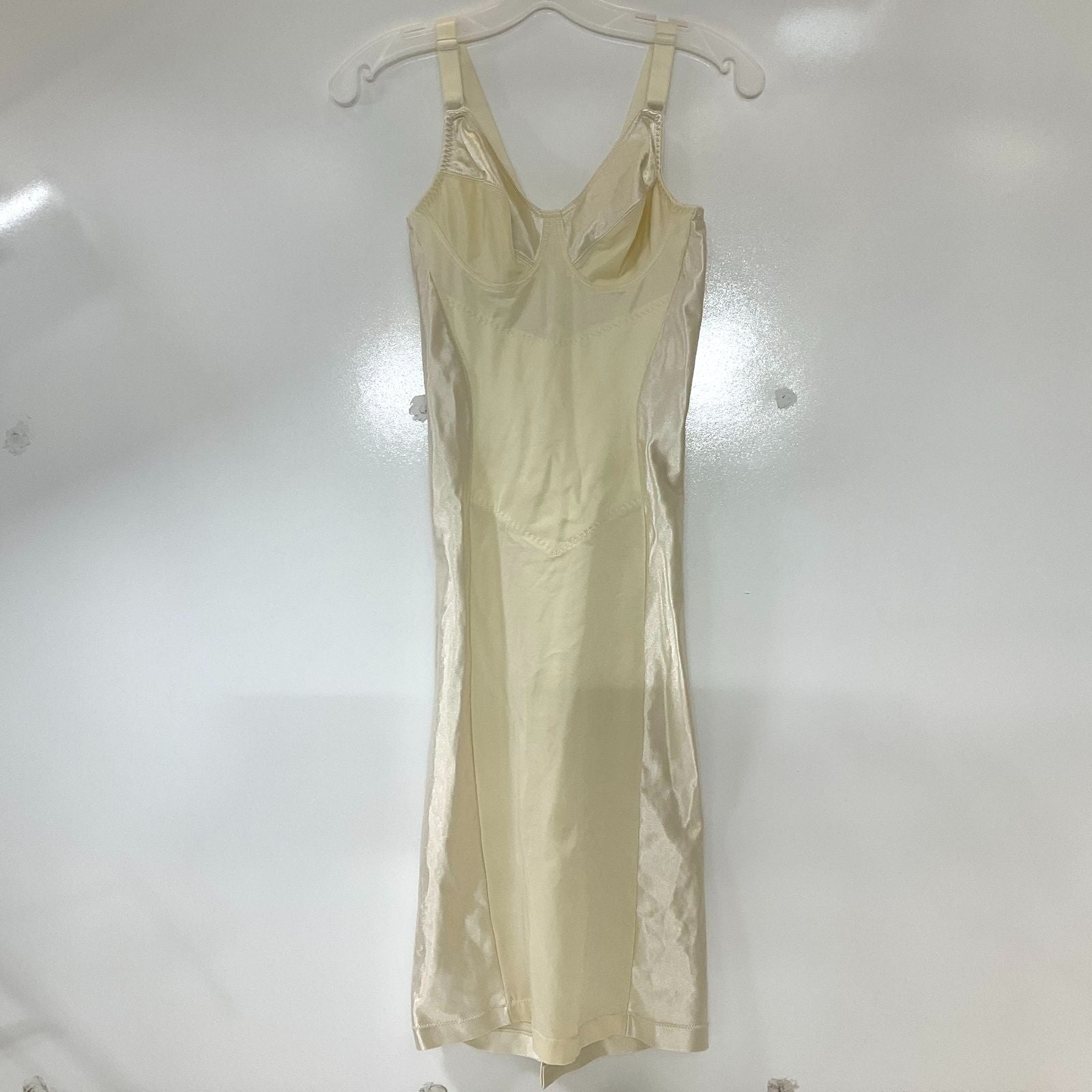 Crown-ette 4423 Ivory All In One Shaper Full Slip Girdle Shiny Satin 36B Vintage