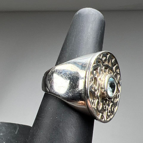 925 Sterling Silver Filigree Blue Gemstone Ring Size 6 9.33g