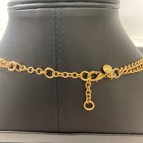 J. Crew Gold Tone Statement Chain Dangle Frond Necklace Rhinestones 2000s Y2K