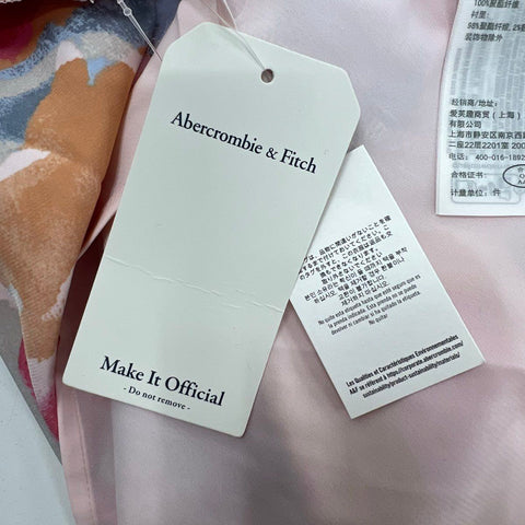 Abercrombie Women's Pink Abstract Ruched Drapey Cowl Back Maxi Dress M NWT