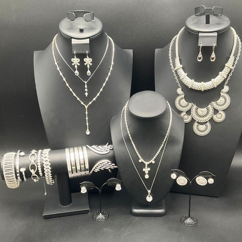 Silver Tone Rhinestone Fashion Jewelry Lot 19pc Necklaces Bracelets