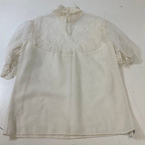 Vintage 1970s Women's Edwardian Style lvory Puff Sleeve Lace Blouse Size 12