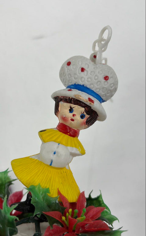 Vintage Christmas Wind Chime Hanging Ornament Poinsettia Angel Figure Plastic