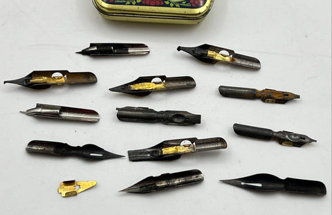 Vintage D. Leonardt & Co Birmingham Pen Nibs Lot with Tin & Executive Vibe Box