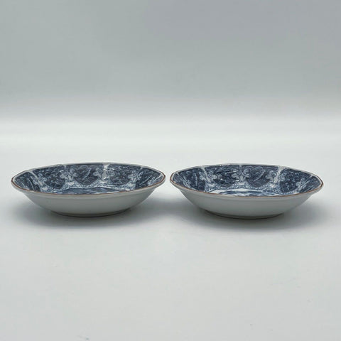 Japanese Blue and White Landscape Porcelain 6" Small Plates Set of 2 Vintage