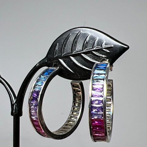 JCM Sterling Silver Multicolor CZ Stone Hoop Earrings 7.87g