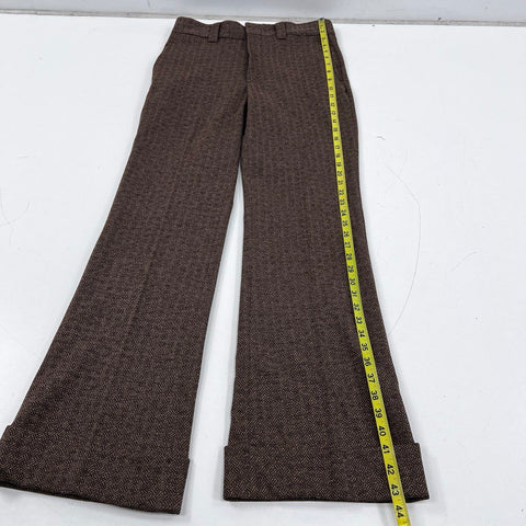 Vintage 70s Farah Men's Brown Herringbone Cuffed Trousers Made USA