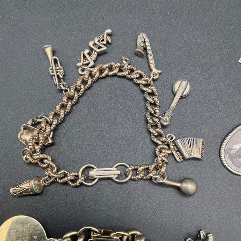 Vintage Costume Jewelry Charm Bracelet Lot of 4 Ten Commandments Travel Music