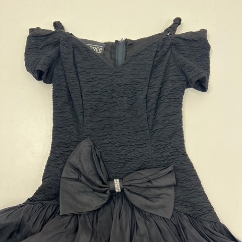 Vintage 80s Nuance Prom Party Dress Smocked High Low Ruffle Off Shoulder Bow