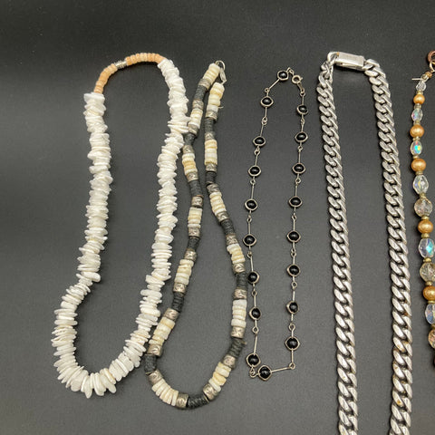 Vintage & Modern Costume Jewelry Lot of 10 Necklaces Curb Chain Beaded Shell