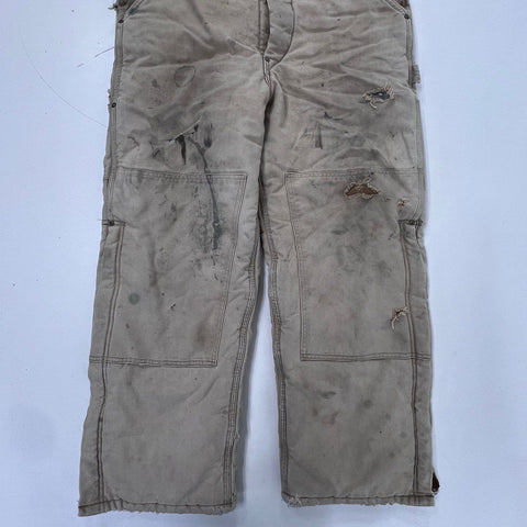 Vintage 90s Carhartt Quilt-Lined Double Knee Bib Overalls Distressed Sz 34x30