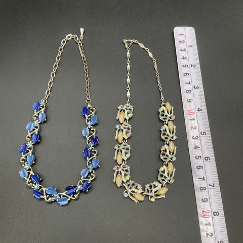 Vintage Mid-Century Silver Tone Rhinestone Choker Necklace Jewelry Lot of 2