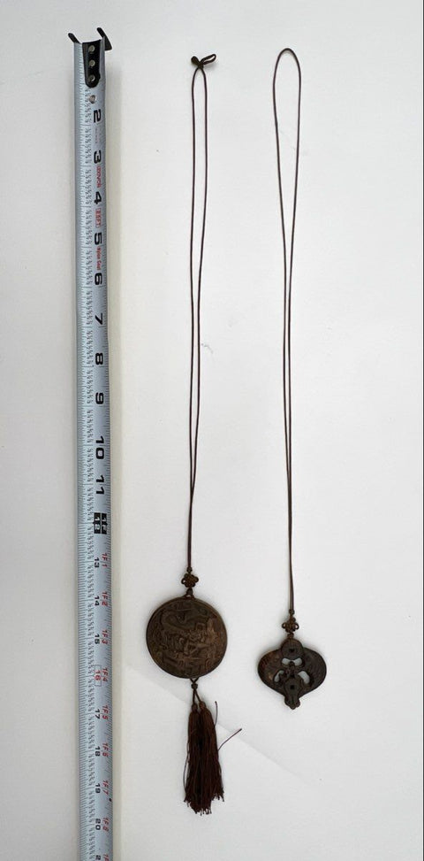 Vintage Carved Chinese Koi Fish & Boy on Carp Pendant Necklaces Lot of 2