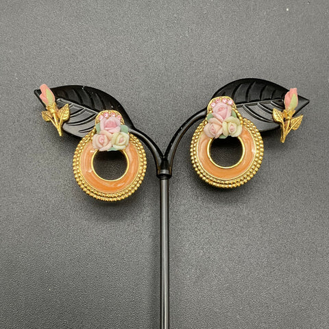 Vintage 1928 Jewelry Set Necklace 2 Pairs Earrings Victorian Revival Rose 17"