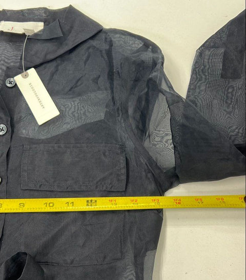 Anthropologie Women's NWT Black Sheer Silk Wide Leg Belted Jumpsuit Size 2