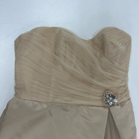 David's Bridal Women's NWT F15137 Formal Gown Champagne Strapless Tulle Sz 6