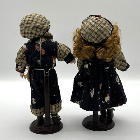 Vintage CSP Porcelain Doll Lot 1994 Boy and Girl 15 Inch With Stands 2 Pieces