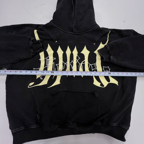 WWH Whole Wheat Honey Men's Black Gothic Heavyweight Boxy Hoodie Thumbholes Sz S
