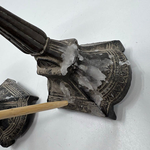 Antique Pair Victorian Cast Metal Candlestick Holders Renaissance Gothic Revival