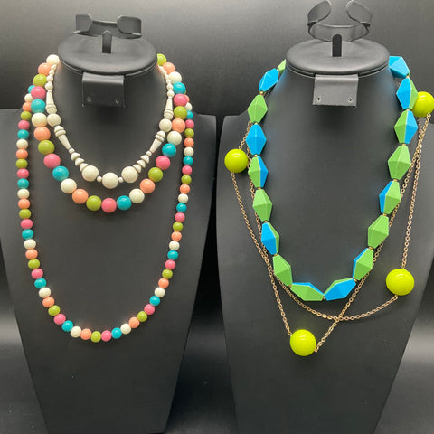 Vintage Costume Jewelry Necklace Lot of 4 Mid-Century Beaded Geometric Multi