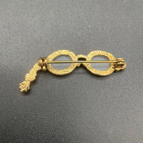 Vintage Gold Tone Opera Glasses Lorgnette Brooch Victorian Style Rhinestones