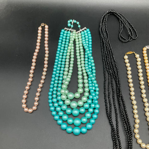 Vintage Costume Jewelry Lot of 10 Necklaces Faux Pearl Tassel Beaded Assortment