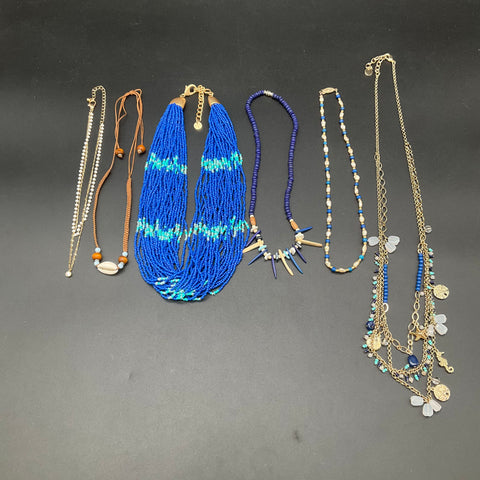 Talbots Beach Nautical Boho Beaded Necklaces Jewelry Lot of 6 Blue Gold Tone