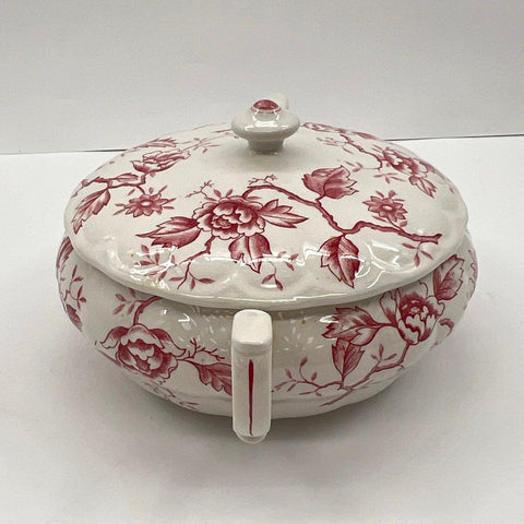 Double Phoenix Pink Flora Ironstone Covered Serving Dish Tureen Japan Vintage