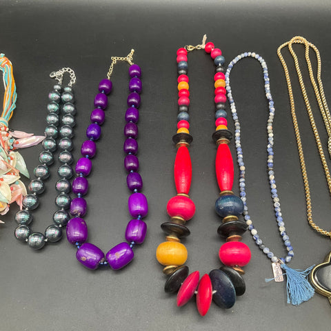 Fashion Costume Beaded Statement Necklace Jewelry Lot of 8 Boho Shell Wood