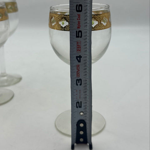 Vintage Gold Encrusted Stemware Wine Glasses 5 Piece Lot Mid-Century 5.5 Inch