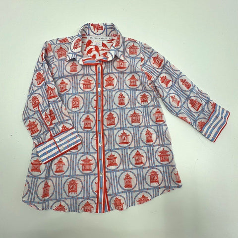 Gretchen Scott Chinoiserie Bird Cage Print Cotton Button Up Shirt Women's XL