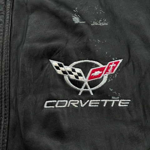 Vintage 90s Corvette Embroidered Logo Genuine Leather Jacket Sz XXL
