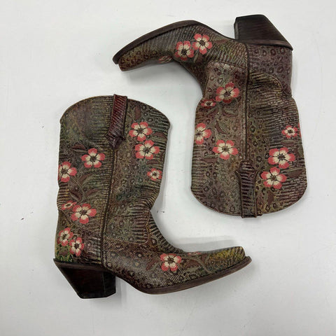 Durango RD3564 Brown Floral Embroidered Western Cowboy Boots Womens Size 9.5