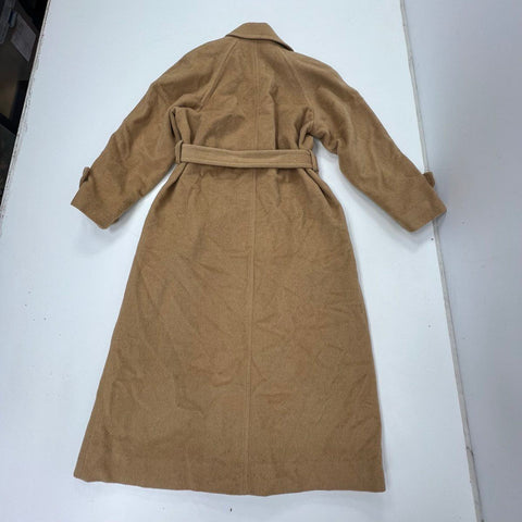 Vintage 90s Lauren Ralph Lauren Women's Tan Wool Belted Trench Coat Size 6