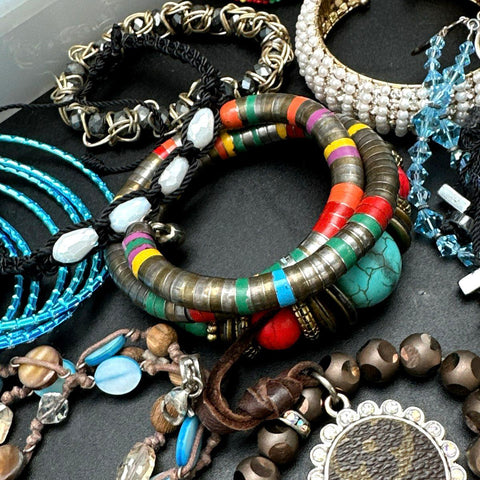 Vintage to Modern Costume Jewelry Lot 45+ Bracelets Bangles Beaded Boho Charms