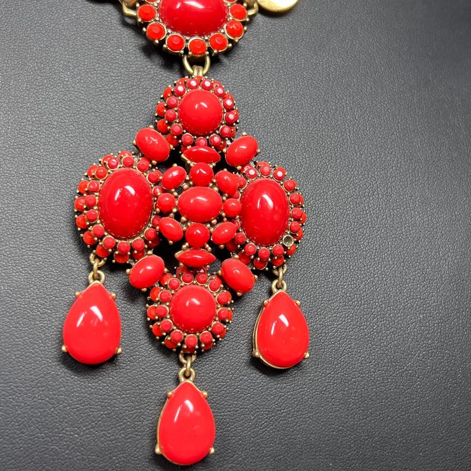 Stella & Dot Red & Gold Tone Statement Necklace