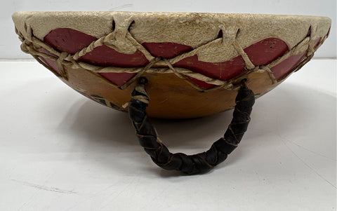 Vintage Hand Painted Rawhide Bowl Drum 17" Native American Style Southwestern