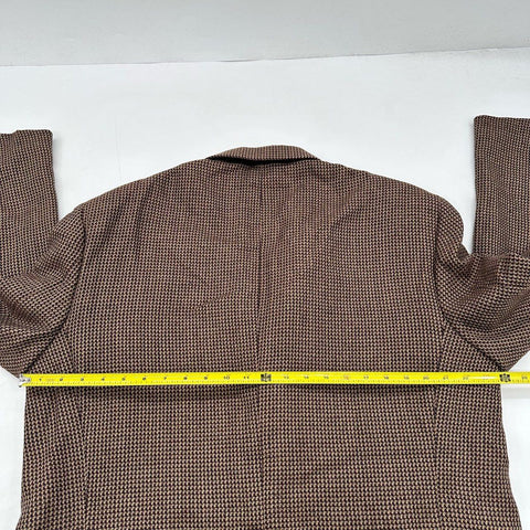 Oscar de la Renta Men's Sport Coat Jacket Brown Houndstooth 100% Wool Sz 48L