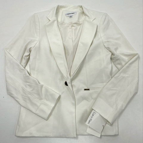 Calvin Klein Women's Cream Single Button Blazer Jacket Gold Hardware Sz 2 NWT